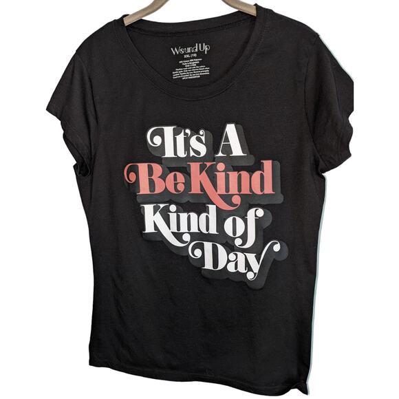 Women's XXL Black Graphic T-Shirt Wound Up Be Kind Crew Neck Short Sleeve - Picture 1 of 8